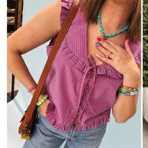 Wishlist Pink & Blue Gingham Ruffle-Trim Top